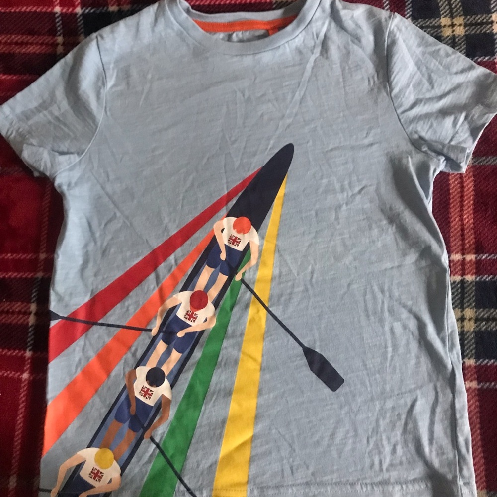 Boden Light Blue Kids Rowing Graphic Tee Size 8-9